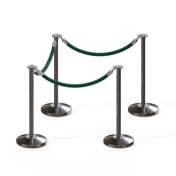 Montour Line Stanchion Post and Rope Kit Sat.Steel, 4 Flat Top 3 Green Rope C-Kit-4-SS-FL-3-PVR-GN-PS